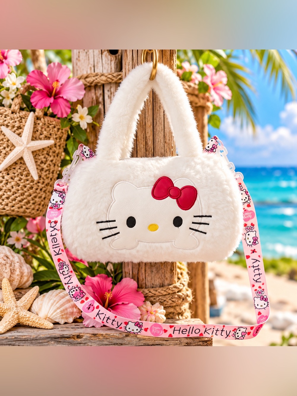 Hello Kitty faux-fur shoulder bag White & Pink Crossbody New